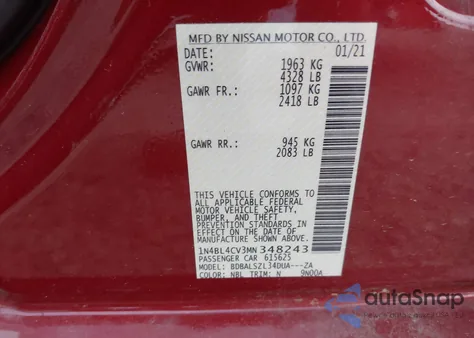 2021 Nissan Altima Sr Fwd из США, поврежденный, VIN 1N4BL4CV3MN348243